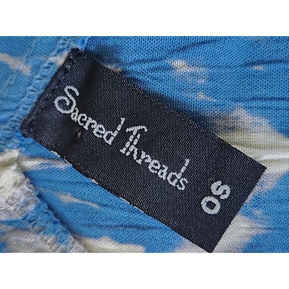 Sacred Threads Hippie Boho Festival Blue tie dye cropped Jumpsuit OS - Picture 5 of 10